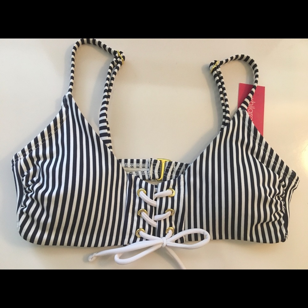 Striped Lace-up Bikini Top - Picture 1 of 6